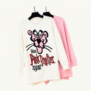 2019 ล่าสุดการออกแบบเสื้อกันหนาว Pink Panther ผู้หญิง Jacquard ถักชุดเสื้อกันหนาว